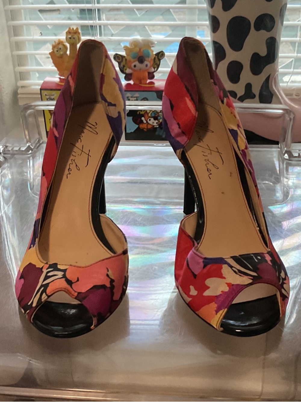Marc Fisher Multicolor Floral Peep-Toe Heels